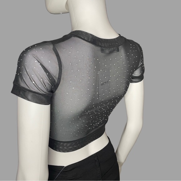 ANWND Sheer Black‎ Rhinestone Crop Top - Picture 3 of 5